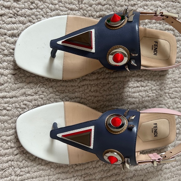 Fendi Monsters Motif Leather slide - Picture 1 of 3